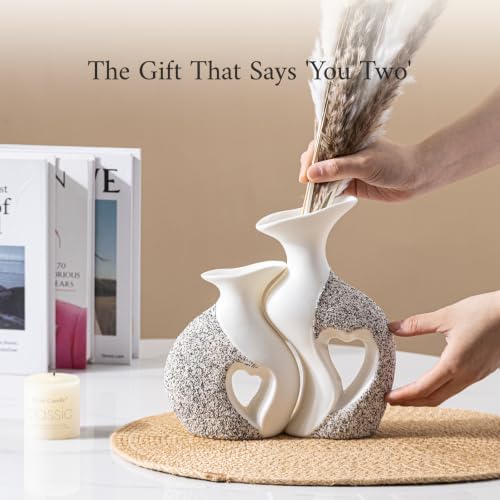 Heart Vase Set of 2, White Ceramic Vases, Wedding Gift for Couples - Image 4