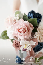 Ling's moment Artificial Pink Flowers Combo, Dusty Rose & Navy, Grand - Image 3