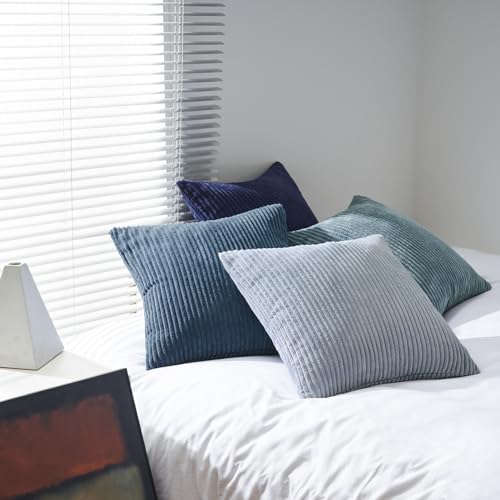 Topfinel Decorative Throw Pillow Covers Aque Teal Blue Gray Series,Summer Corduroy Striped Toss Pillows for Couch,Patio,Balcony,Children Bedroom,Modern Fluffy Blue Gradient Shams 26x26 Inch Set of 4 - Image 5