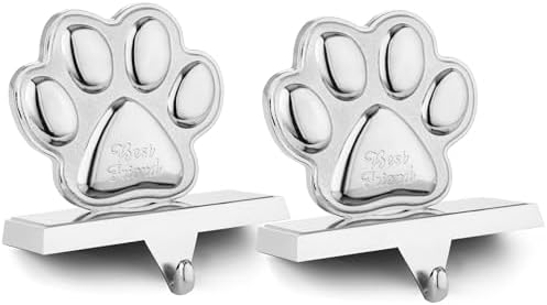 Christmas Stocking Holders for Fireplace Mantle Dog Paw Mantle Stocking Hangers Sliver Sturdy Stocking Hook for Tables Window Fireplace Home Decoration (1,Dog Paw) by ONEPTY