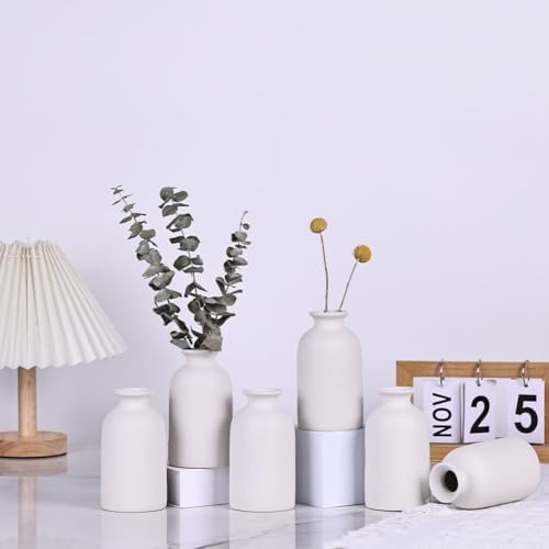 White Bud Vases Set of 6 - Mini White Ceramic Vases for Flowers, Modern Bud Vase for Table Decor, Boho Small Vase for Home Decor, Centerpieces in Bulk for Wedding, Home, Table, Party Decor - Image 7