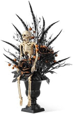Glitzhome 22" H Halloween Tree, Black Halloween Table Decorations, Spooky Tree with Black Rose, Skeleton and Berry Urn Table Tree for Table, Window, Shelf and Mantle - Image 2