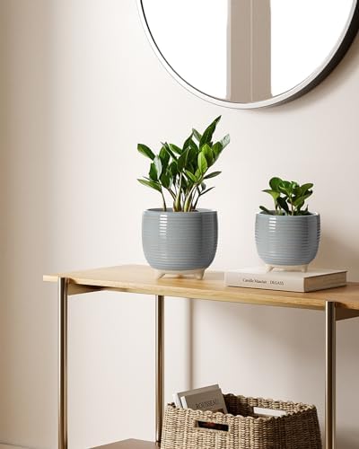 LE TAUCI Ceramic Plant Pots, 5.1 + 6.4 Inch, Set of 2, Reactive Glaze Gray - Image 3
