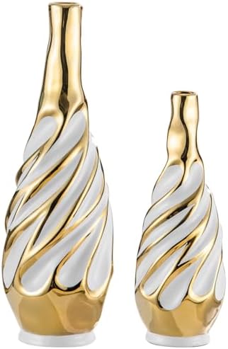 Yundu Gold with White Vase Set of 2 by YunduHome