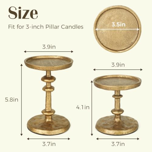 Gold Cast Iron Pillar Candle Holders Set of 2 Farmhouse Candlesticks - Image 3