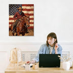 Patriotic Cowboy Canvas Wall Art 4th of July American Flag Oil Painting USA Flag Cowboy Wall Decor Independence Day Rustic Home Decor for Living Room Bedroom 24x32in - Image 6