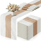 Boao 10 Pack Burlap Table Runners 12 x 108 Inch, White Edges Wedding by Boao