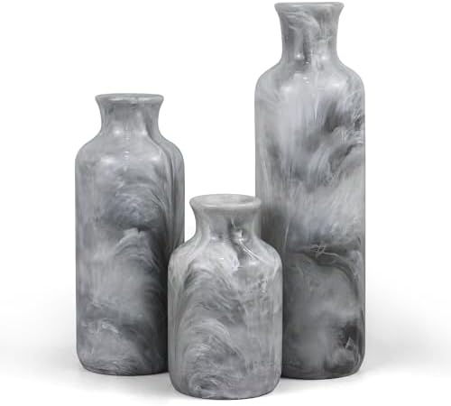 YMXYJM Resin 3 Piece Decorative Vase Set, Grey Farmhouse Home Decor by YMXYJM