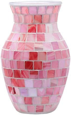 8" Pink Agate Mosaic Vase, Handmade Textured Glass Flower Vase, Romantic Rose Glass Centerpiece for Bedroom, Bathroom, Coastal Home Decor & Valentine's Day Gift by ZHIPINHUI