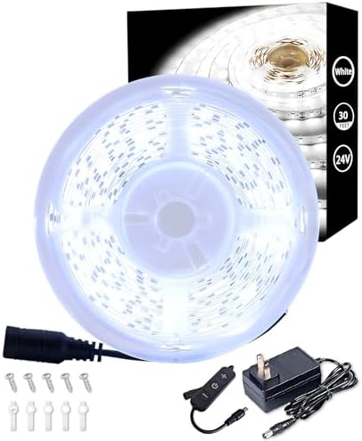 Led Strip Lights for Bedroom Dimmable 30 FT 540 Leds Rope Light Flexible Super Bright White Tape Lights for Ceiling Room Home Decor Luces Leds for DIY Living Room Kitchen Vanity Mirror Study Room by Aalnfe