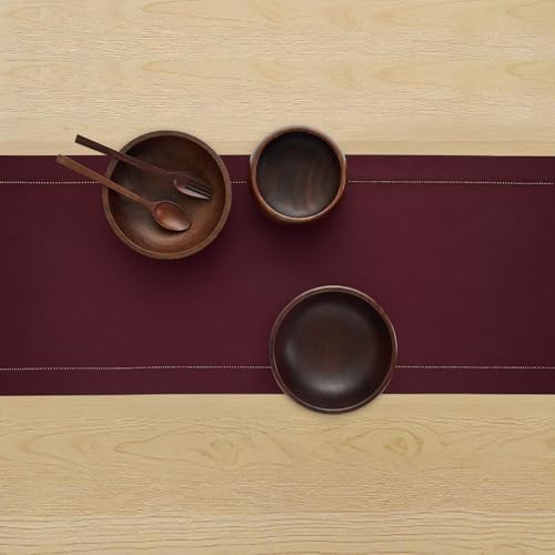 Solino Home Cotton Linen Table Runner Wine, Hemstitch Collection 14 x 72 in - Image 3