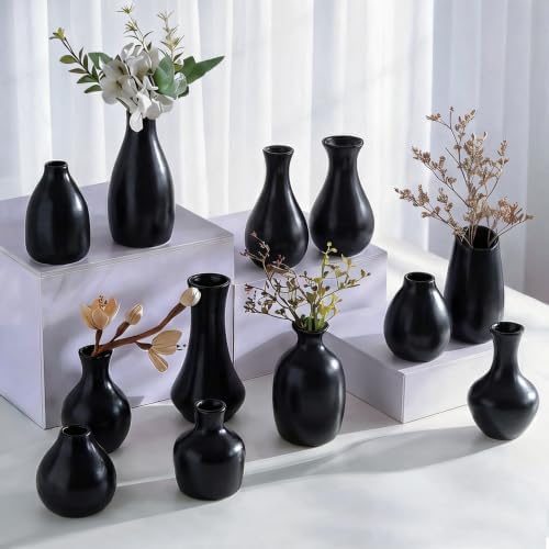 Ceramic Bud Vases, Black, Set of 12 by Tenforie