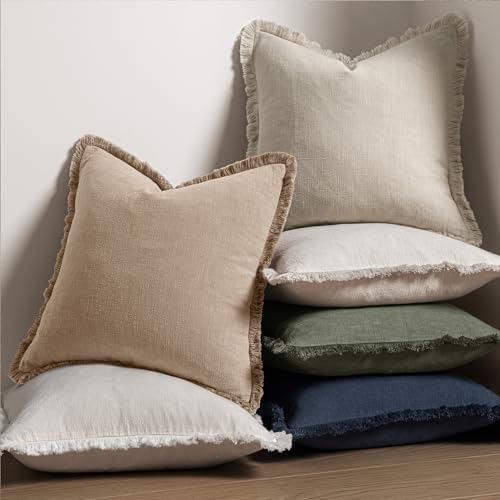 MIULEE Boho Linen Fringe Decorative Euro Throw Pillow Covers Camel 26x26 - Image 5