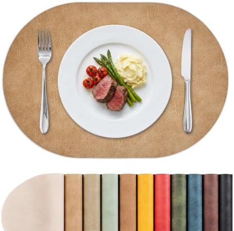 MOSAYT Vinyl Faux Leather Oval Placemats, Set of 8, Camel by MOSAYT