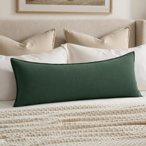MIULEE Decorative Linen Lumbar Pillow Cover 14x36 Inch Dark Green by MIULEE