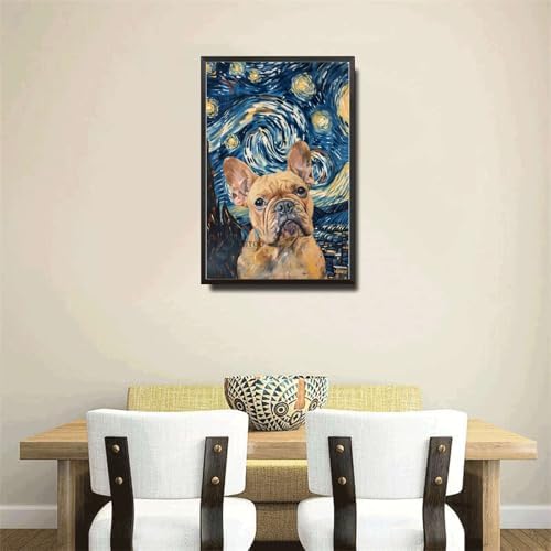 Metal Sign Tin Sign Vintage Wall Art Bulldog Starry Night Stare Sturdy Bulldog in Night for Home Pub and Seasonal Celebrations Waterproof Aluminum 12×16 Inches with Metal Frame - Image 4