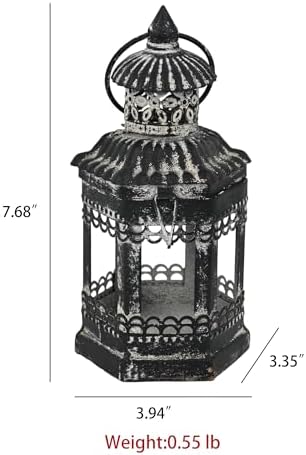 Set of 2 Black Distressed Metal Lanterns, Vintage Farmhouse Decorative Wind Lights, Rustic Hanging Candle Holders Lantern for Christmas, Mantel, Tabletop - Image 6