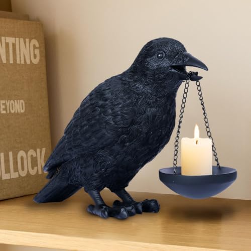 Gothic Home Decor Raven Lamp Tealight Candle Holder Halloween Decorations Indoor Fake Crow Light Holder Resin Black Bird Statue for Living Room Fireplace Entrance Holiday Spooky Ornaments by Dlfghos