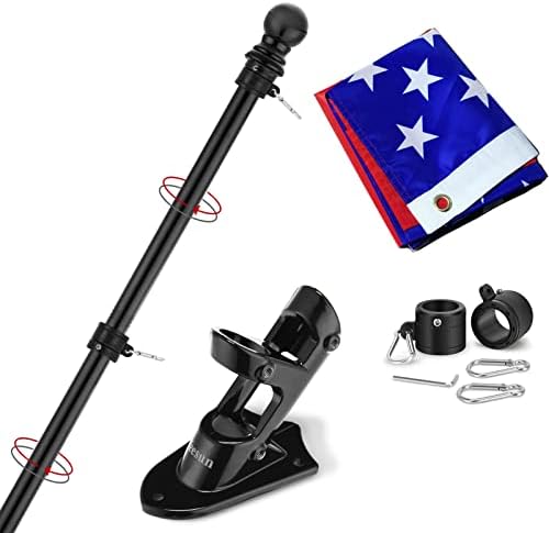 Yeesun 6FT Flag Pole for Outside House with 3 x 5 FT Flag, Bracket, Black by Yeesun
