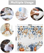 Fall Blue Pumpkins Cloth Napkins Set of 8 Reusable Dinner Napkins, Thanksgiving Cocktail Napkin, Orange Gray Botanical Washable Table Napkins for Wedding/Holiday Party/Baby Shower 20"x20" - Image 5