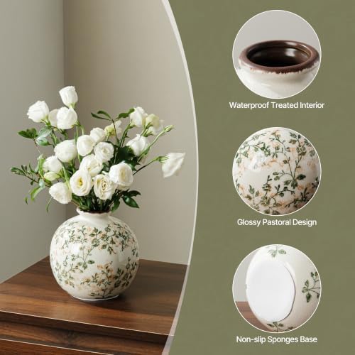 Ceramic Flower Vase for Home Decor, Vintage Green Decorative Vase 5.9 Inch - Image 5