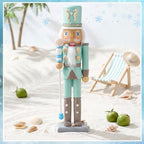 Blosssound 15" Christmas Ocean Nutcracker Decor Wooden Shell Seahorse Decor - Image 4