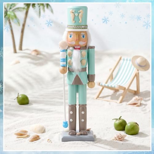 Blosssound 15" Christmas Ocean Nutcracker Decor Wooden Shell Seahorse Decor - Image 4