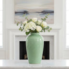 Green Ceramic Vase - 11 Inch Tall Modern Flower Vase for Pampas Grass, Pottery Decorative Vase for Centerpieces, Farmhouse Decor, Living Room, Kitchen, Shelf, Table Decor - Image 6