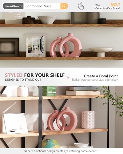 Set of 2 Pink Ceramic Vases for Home Decor Accents - Unique Hollow Donut Artistic Design Coquette Feminine Style Decorative Vases for Shelf, Mantel, Entryway Table Decor (Matte Pink) - Image 6