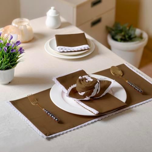 FINGERCRAFT Lace Cloth Napkins, Cotton Linen, 12 Pack, 20x20 Inch, Brown - Image 3