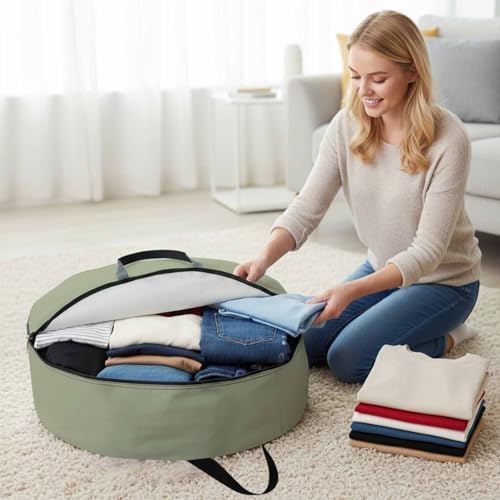 30 Inch Round Storage Bag 1 Pack,Vintage Green Graze Pattern Waterproof Wreath Storage Container with Handles&Zipper Monochrome Closet Organizer Bags Garland Box - Image 3
