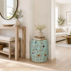 Lefedrasticity Ceramic Garden Stool Outdoor Decorative Garden Stools Hand-Painted Chinoiserie Decor Drum Stool for Garden Patio Backyard Balcony Living Room Bathroom (Gray, Pattern 3) - Image 2