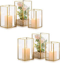 Nuptio Glass Hurricane Candle Holder Set of 6 Gold Pillar Candle Holders Large Rectangular Candleholder Table Centerpieces Decoration for Wedding Party Thanksgiving Ornaments 9.5 & 8.1 & 6.5 inch by Nuptio