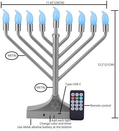 Electric Hanukkah Menorah,RGB Led Menorahs for Chanukah Decoration,Color Changing with Remote Control & Push-Button to Choose The Day and Timer Options Battery/USB Powered,Silver - Image 3
