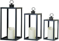 HPC Decor Black Metal Candle Lanterns Set of 3- Lanterns Decorative w/Flickering Timer Candles- 16.5'' 13'' 10'' Chunky Large Modern Farmhouse Candle Lanterns for Indoor, Outdoor, Tabletop (No Glass) by HPCDECOR