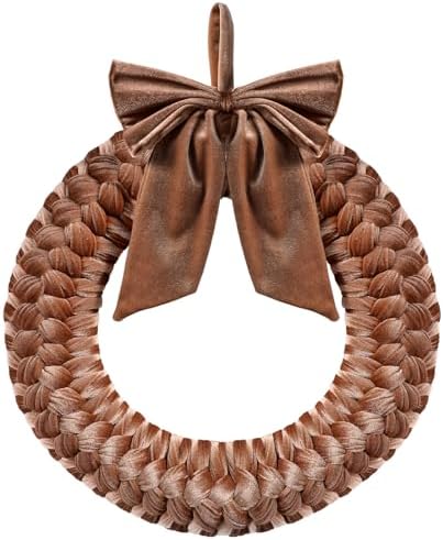 Brown Christmas Velvet Wreath 14" Christmas Decoration Front Door Xmas Velvet Ornament with Bow Xmas Wreath Decorations for Table Fireplace Porch Window Wall New Years Home Party Indoor Decoration by CHUNNIN