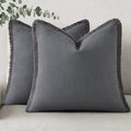 decorUhome Linen Fringe Dark Grey Throw Pillow Covers 18x18 Set of 2 by decorUhome