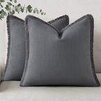 decorUhome Linen Fringe Dark Grey Throw Pillow Covers 18x18 Set of 2 by decorUhome