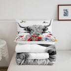 Highland Cow Comforter Set Full, Red Poppy Floral Bedding Set for Teens Boys Girls Adult, Hummingbird Western Funny Animals Quilt Set Cattle Bull Cattle Wild Animals Farmhouse Down Comforter - Image 5