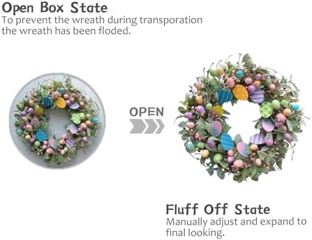 24 Inch Spring Easter Eggs Wreath with Lamb Ears Leaves for Front Door, Glitter Eggs Green Leaves Door Wreath with Berries for Indoor and Outdoor, Easter Egg for Home Decor - Image 6