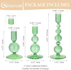 Glasseam Green Glass Taper Candle Holder, 3Pcs Unique Candlestick for Table - Image 5