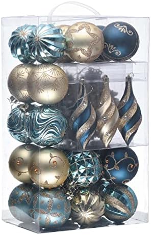 Valery Madelyn Christmas Tree Decorations Set, 40ct Blue and Gold Shatterproof Christmas Ball Ornaments Bulk, Luxury Hanging Ornaments for Xmas Holiday Wedding Party Decor by ValeryMadelyn