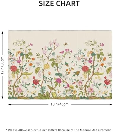 Floral Placemats 12x18 Inches Set of 6, Vintage Wildflower Herb Animal Natural Style, Decorative Heat Resistant Non-Slip Washable Placemats - Image 2