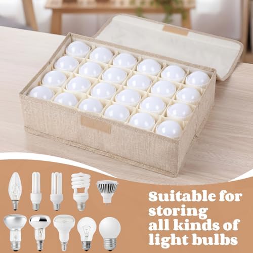 2 Pcs Light Bulb Organizer Storage Box Ornament Storage with 30 Dividers Foldable Bulbs Organizer with Lid Sturdy PP Board Fits Various Standard Dustproof Fabric Case for Home Vbs (Beige) - Image 4