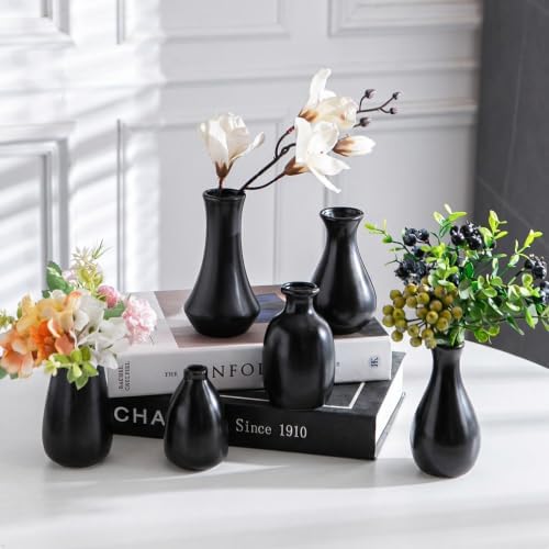 Black Ceramic Bud Vase Set of 12 Glossy Modern Flower Vases - Image 4