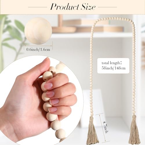 Geetery 10 Pcs 58'' Bead Garland with Tassels, Rustic Country Decor, Boho Wall Hanging for Farmhouse Style, Versatile Prayer Beads for Home, Table, or Wall Decoration (Wood) - Image 2