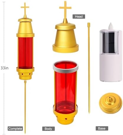 Cemetery Candle Holder for Grave, 33" Solar Cross Candle, Red - Image 2