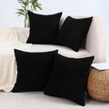 All Smiles Decorative Black Throw Pillow Covers 16x16 Set of 4 Farmhouse Rustic Home Decor Soft Plush Striped Corduroy Square Cushion Case Living Room Couch Bed Sofa by AllSmiles