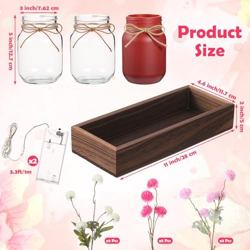 Suncalla 3pcs Pink White Fake Kiku Flowers Mason Jar Table Centerpiece - Image 2