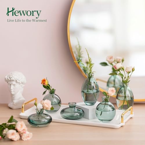Glass Bud Vases Set of 12, Hewory Cute Green Small Vases Handmade, Mini Glass Flower Vase for Floral Arrangement, Tiny Centerpiece for Home Office Wedding Party Events Table Decor (Not Include Flower) - Image 4